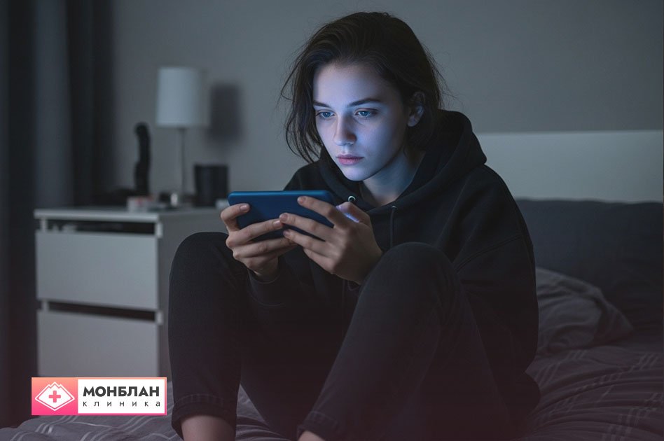 Девушка смотрит видео в телефоне